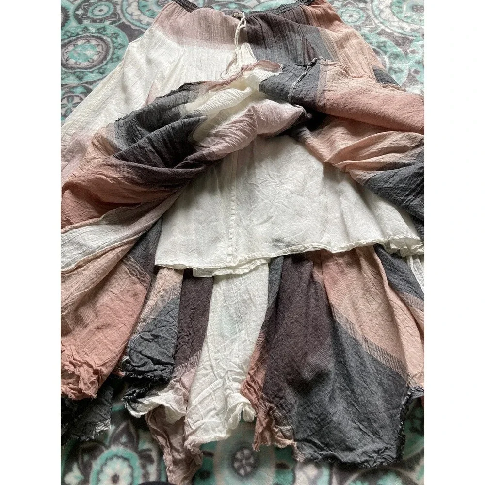 Sundance Boho Long Layered Peasant Skirt Lagenlook Women XS Pink Gray Plaid - Picture 7 of 13
